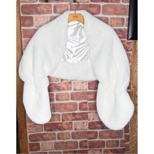 Cache White Faux Fur Shrug Bolero Jacket Bridal Wedding Formal Wrap Small Medium